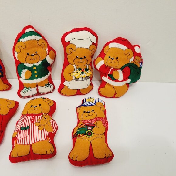 7 TEDDY BEAR Plush Fabric Christmas Holiday Dressed Up Baker Drummer Santa Decor - Picture 5 of 5
